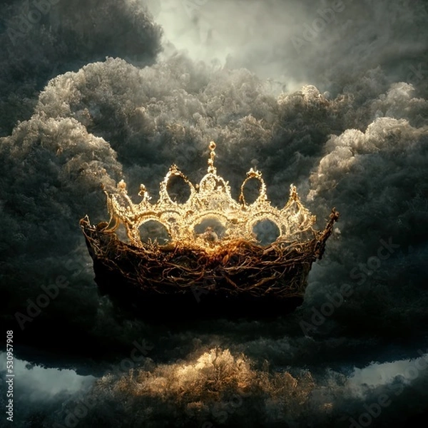 Fototapeta A crown of chaos. Mystic. Gothic. Doom. Monochrome. Abstract background. Fantastic 3D rendered digital illustration.