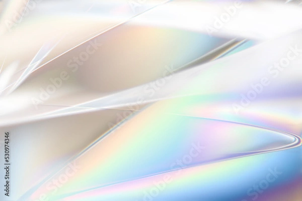 Fototapeta 白く透明感の美しい虹色のメタリックなクールなガラス質感のアブストラクト