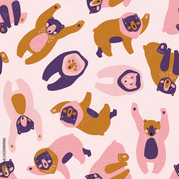 Obraz Vector hand-drawn bear seamless pattern. Animal fabric design.