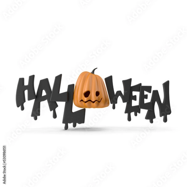 Fototapeta Halloween Text With Orange Pumpkin - 3d render 
