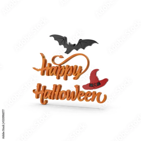 Fototapeta Happy Halloween Text with bat and hat - 3d render