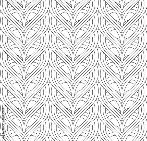 Fototapeta Seamless linear vector pattern of interlaced hearts. Seamless black and white pattern in linear style.