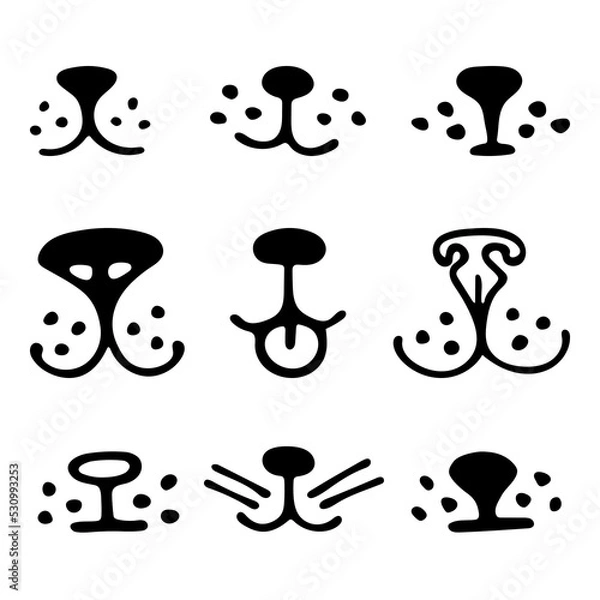 Fototapeta collection of hand drawn cat faces. Noses, mustaches, cheeks. Black on white sketch