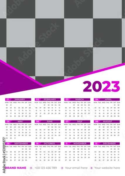 Fototapeta  Calendar 2023 week start Sunday corporate design template vector.
