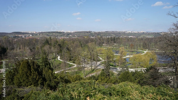 Fototapeta Stromovka Park called as Prague Central Park aerial view, centre of relaxation for joggers, in-line skaters, cyclists or families, Prague, Czechia
