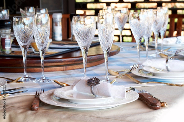 Obraz Beautiful table setting with crystal glasses