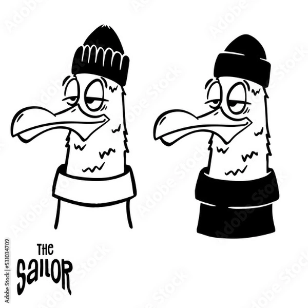 Obraz Doodle seagull with sailor head vintage cartoon illustration.