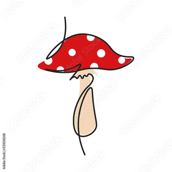 Fototapeta Continuous line illustration, fly agaric mushroom illustration. autumn concept