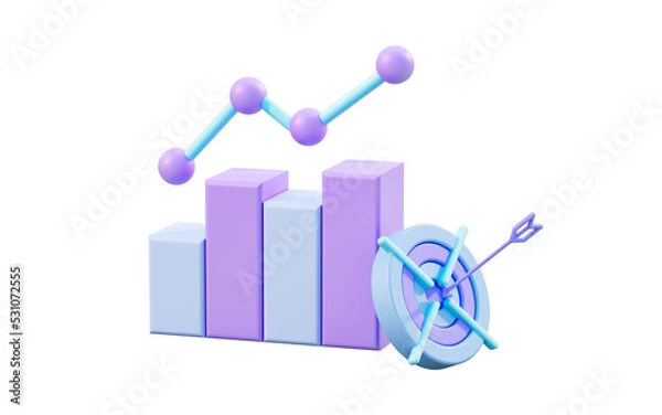 Fototapeta business line chart sign with bullseye arrow 3d render concept for financial improvement 