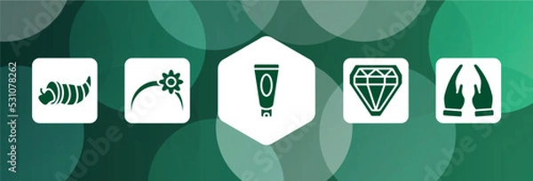 Fototapeta thanksgiving filled icon set isolated on abstract background. glyph icons such as cornucopia, headband, sun lotion, diamonds, prayer vector. can be used for web and mobile.