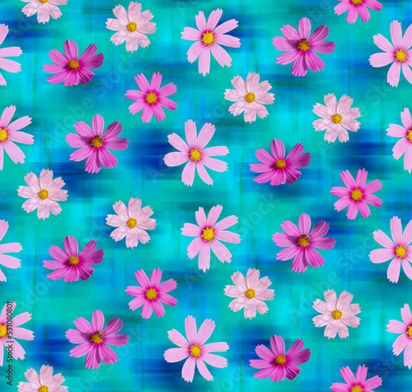 Fototapeta Isolated Calendula Daisy Real Flowers Photo Print Seamless Pattern Ombre Background Trendy Fashion Colors Elegant Chic Style Design Perfect for Allover Fabric Print