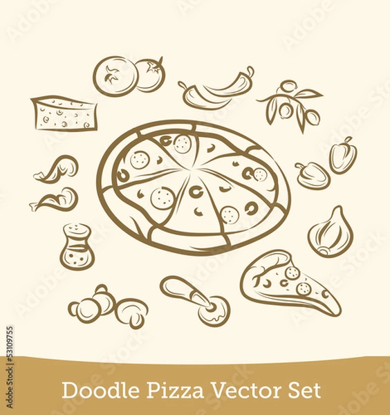 Obraz doodle pizza set