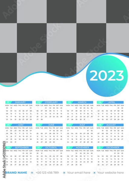 Fototapeta  Calendar 2023 week start Sunday corporate design template vector.

