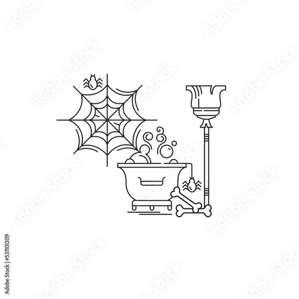 Fototapeta Halloween vector linear icon. Card. Web, potion, broom.
