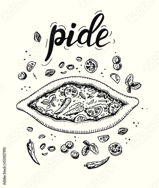 Fototapeta Pide vector illustration. Turkish, arabic food.