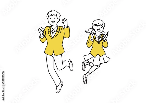 Obraz 元気な男子学生と女子学生　シンプルな線の人物イラスト