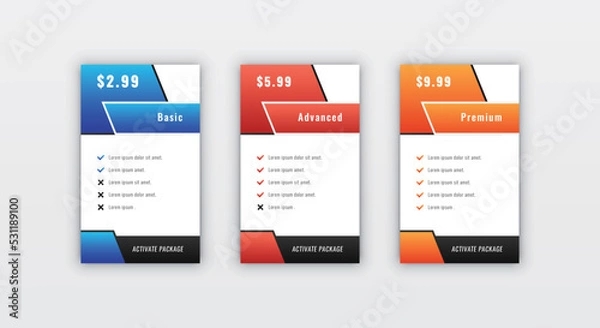 Fototapeta Website comparison checklist pricing table design template