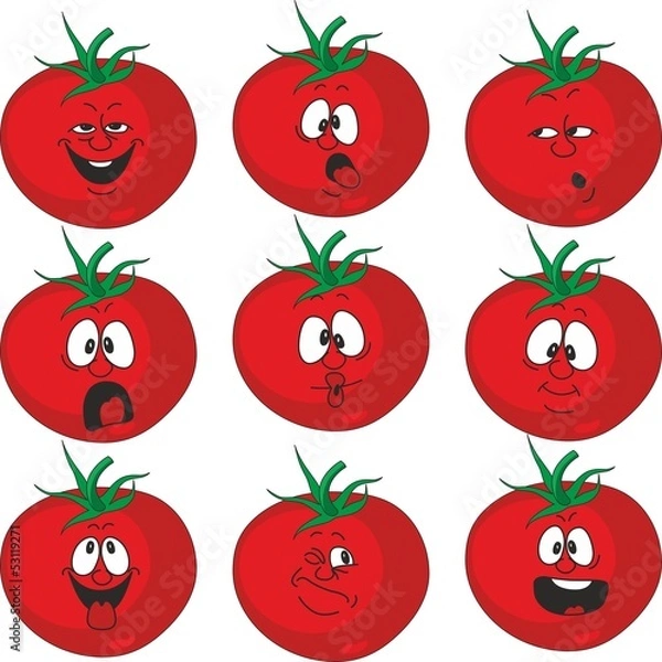 Obraz Emotion cartoon red tomato vegetables set 015