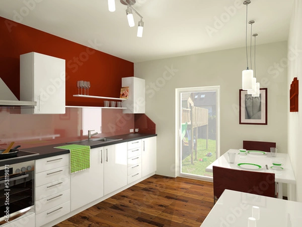 Obraz Küche mit Blick im Garten