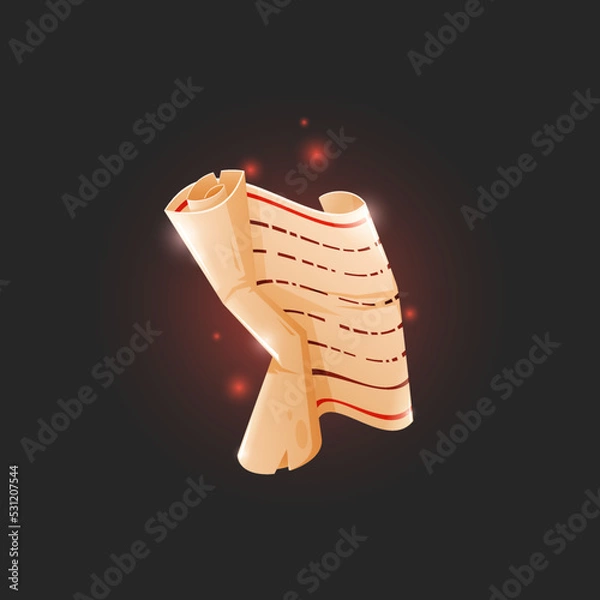 Fototapeta Cartoon magic scroll isolated on a dark background. Halloween.
