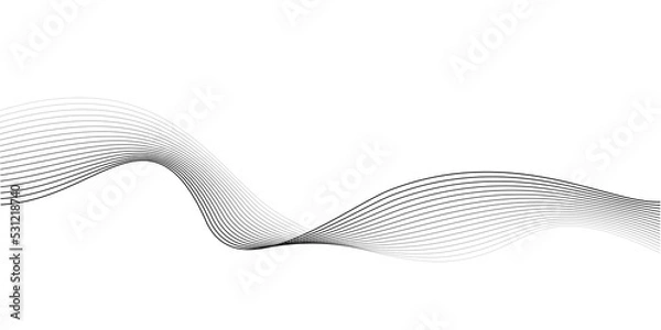 Fototapeta Wave lines smooth flowing dynamic black gradient isolated on transparent background for concept of technology, digital, communication, science, music