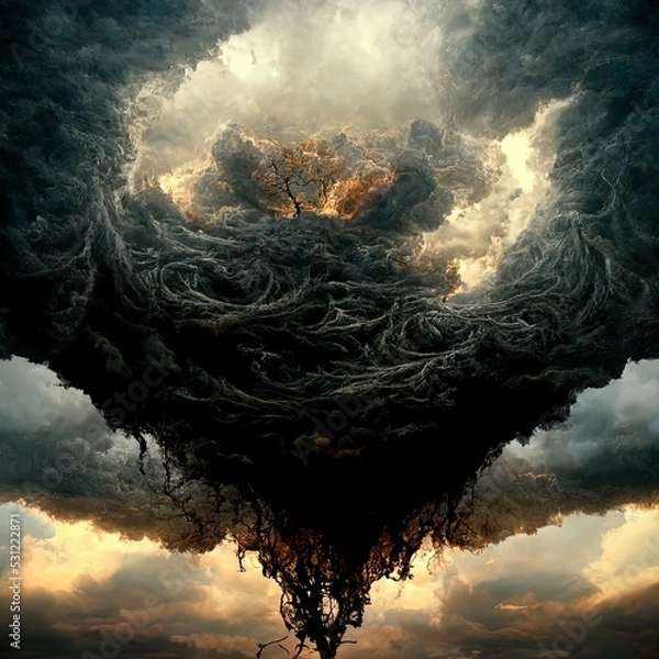 Fototapeta A great black wrath, spat snarling into form, abstract, background. Fantasy chaotic fractal texture. Fantastic 3D rendered illustration.