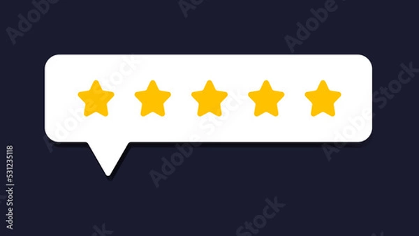 Fototapeta Five star rating vector in flat style design isolated on background. Feedback, Review, and rate us concept. Vector illustration.
