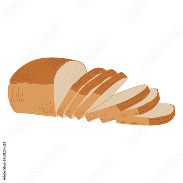 Fototapeta Toast bread. Loaf of wheat and rye bread with slices. Vector illustration for bakery, food design. Whole grain baked bread sliced