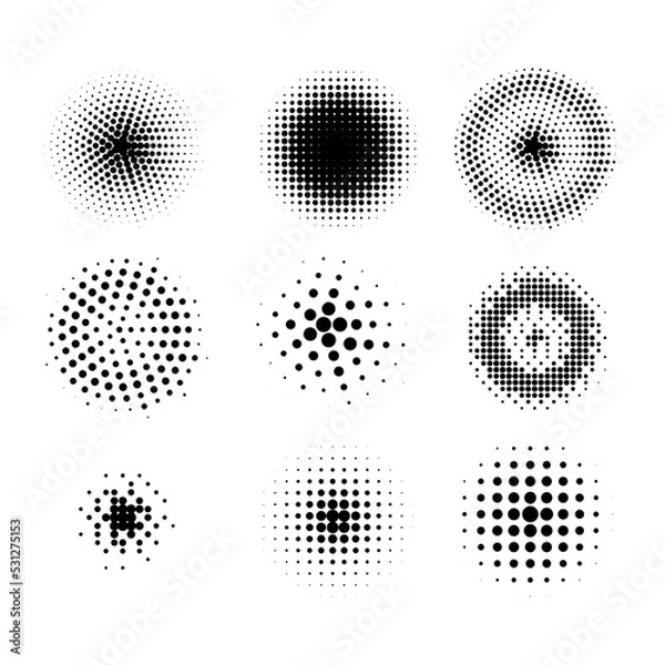 Fototapeta Halftone dots pattern, halftone dot circle frame vector. round dotted pattern geometric background
