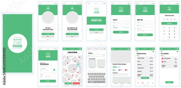 Fototapeta Food delivery mobile app ui design kit