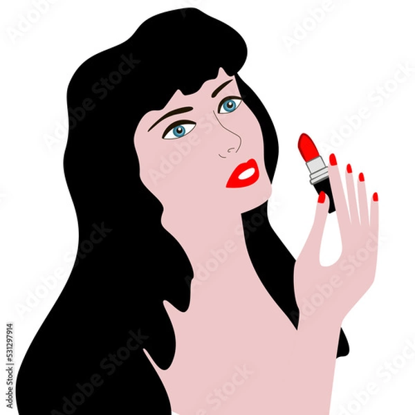 Obraz A girl puts on her makeup.