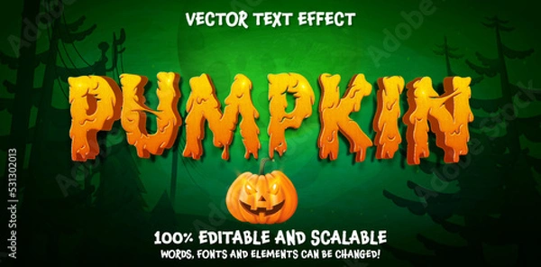 Fototapeta Pumpkin text effect, 3d editable halloween spooky theme style font template ready for use