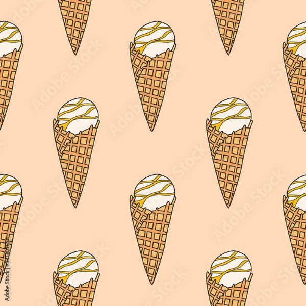 Obraz Ice cream. Vector seamless pattern with ice cream waffle cones, popsicle.