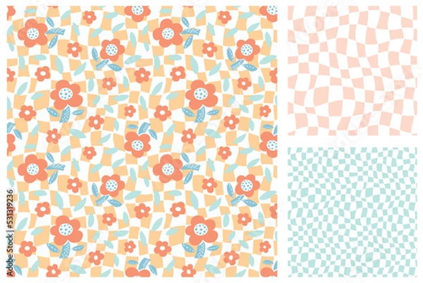 Obraz Set of floral seamless patterns in retro style. Vector illustration. Trendy design for any purpose.