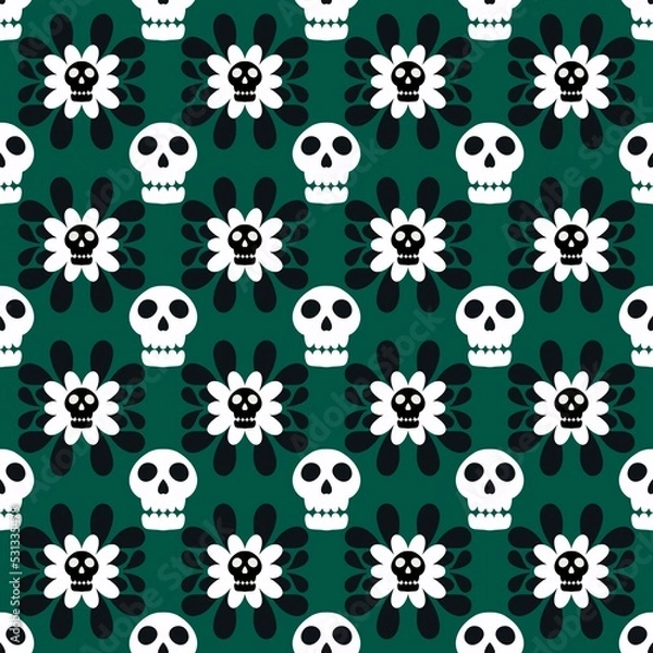 Fototapeta Halloween skulls and flower seamless cartoon pattern for wrapping and clothes print and fabrics and textiles