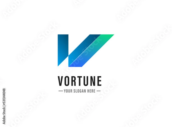 Fototapeta Simple gradient letter V logo design template.