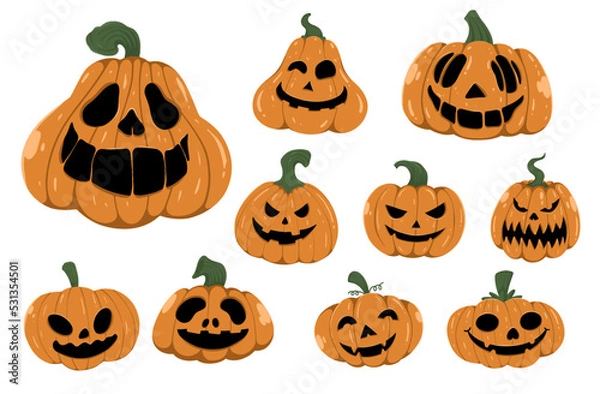 Obraz 10 Halloween pumpkins cute hand drawn vector 