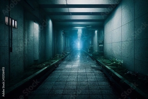 Fototapeta イラスト 廊下 回廊 基地 廃墟 荒廃 ビル 病院