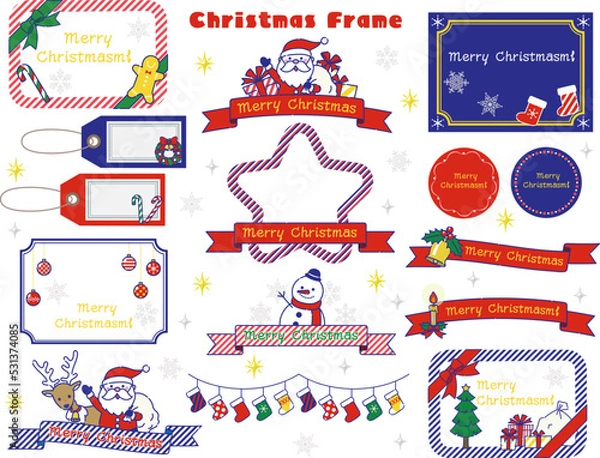 Obraz かわいいクリスマスのフレーム　赤と紺色