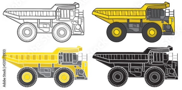 Fototapeta Set of Dump truck in isolate on white background. Construction equipment. Vector illustration.