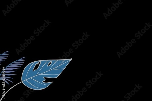 Obraz black abstract background with blue and purple leaf elements