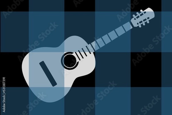 Fototapeta Black and blue color abstract background with guitar elements