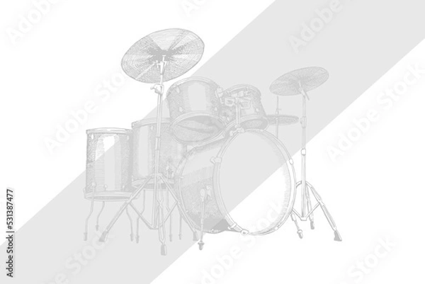 Fototapeta White abstract background with drum elements on gray