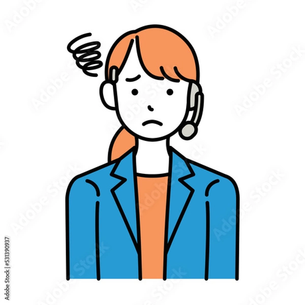 Fototapeta コールセンター　オペレーター　女性　困る　ロングヘア