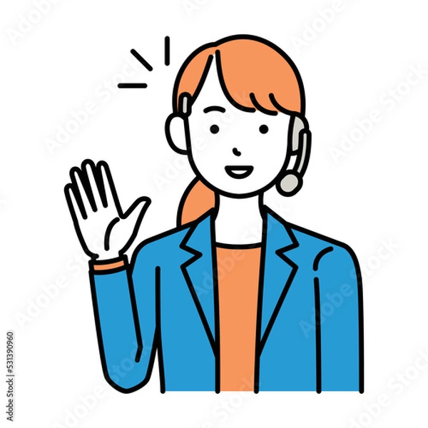 Fototapeta コールセンター　オペレーター　女性　挨拶　ロングヘア