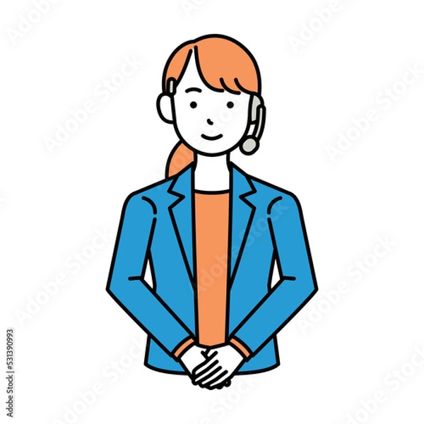 Obraz コールセンター　オペレーター　女性　お辞儀　ロングヘア