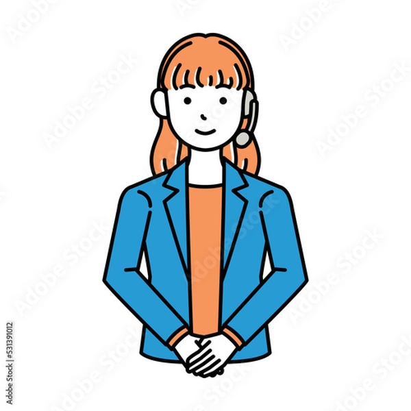 Fototapeta コールセンター　オペレーター　女性　お辞儀　ロングヘア