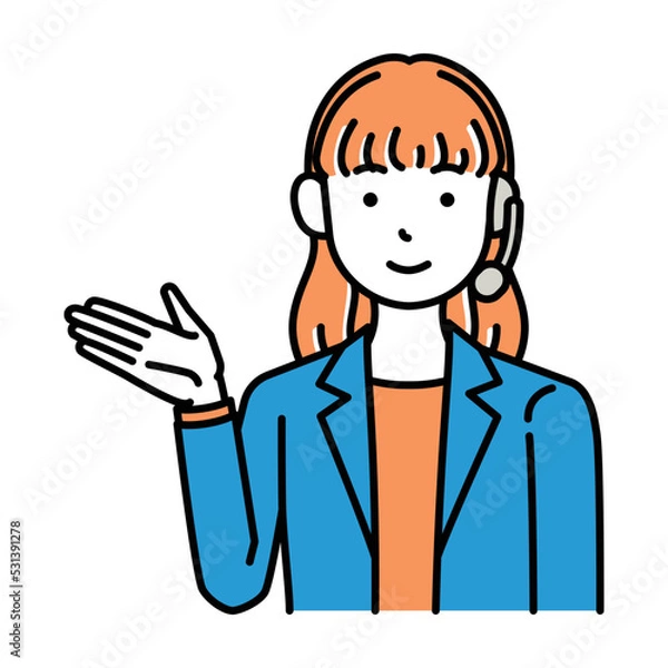 Obraz コールセンター　オペレーター　女性　案内　ロングヘア