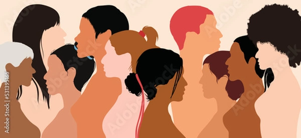 Fototapeta Social networking community of women from diverse cultures. Multicultural communication group. Friendship, Speak, Racial equality. Multicultural communication group.