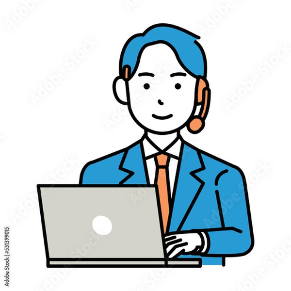 Fototapeta コールセンター　オペレーター　男性　ノートパソコン